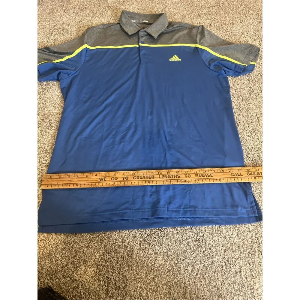 Adidas Golf Polo‎ Shirt Men's Casual Blue Gray Yellow Button Short Sleeve L